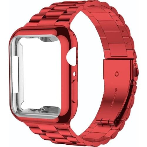 For Apple Watch Band 44mm 40mm with TPU Case Screen Protector Metal Stainless Steel Bracelet Strap for iWatch SE 6 5 4 Cover