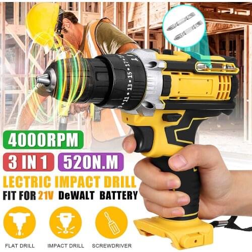 18V 520N.M Brush Cordless Impact Drill 2 Speed Rechargeable Electric Screwdriver Drill with 2xScrewdriver bit for