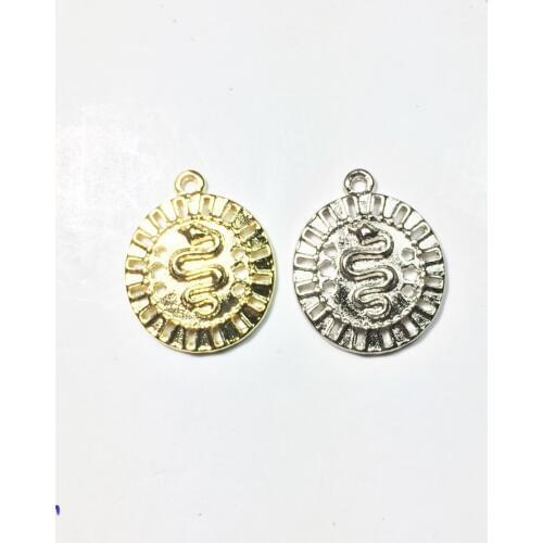 Eruifa 10pcs 17mm Nice Snake Coin gold/Silver plated Zinc alloy Charms Pendant Jewelry DIY Necklace 2 colors