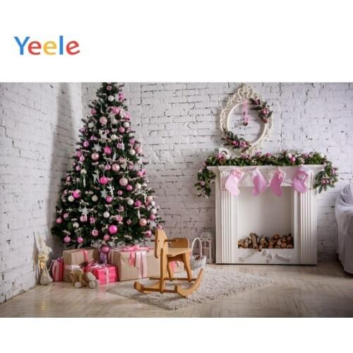 Christmas Backdrop Fireplace Tree Brick Wall Photography Backdrops Photographic Background For Photo Studio Vinyl Photophone
