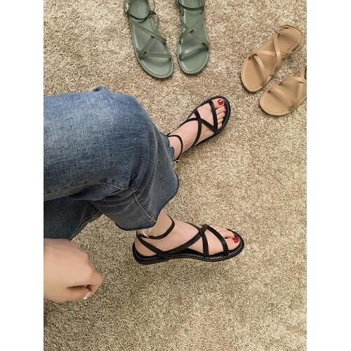 Ins Sandals Female 2019 New Summer Net Red Fashion Wild Flat Shoes Super Fire Rome Word Belt Womens Shoes Summer