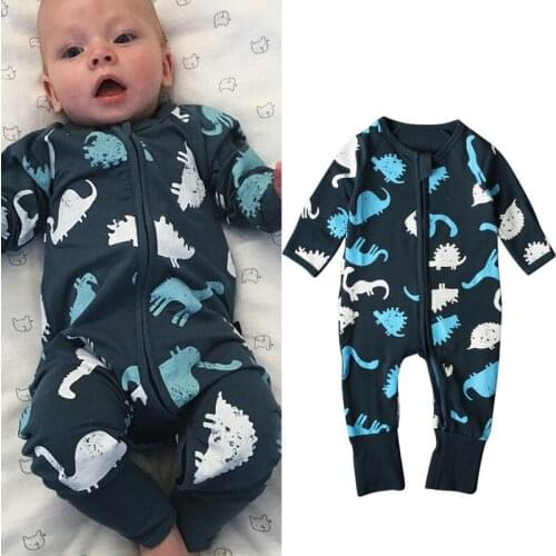 BOYS Spring Autumn Winter Cartoon Dinosaur Long-Sleeve Jumpsuit Zip Romper 12.04