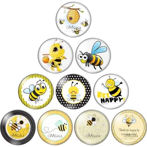 Cute Bee Be Happy Pattern Round photo glass cabochon demo flat back Making findings 10mm/12mm/18mm/20mm/25mm/30mm