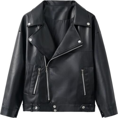 Faux Leather Jacket Women 2019 Spring Autumn Female Loose PU Classic Moto Biker Jacket Lady Basic Coat Plus Size Outerwear