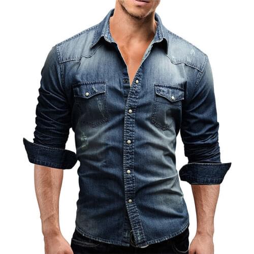 Men Shirt Brand 2019 Male Long Sleeve Shirts Casual Solid Color Denim Slim Fit Dress Shirts Mens 3XL 3011