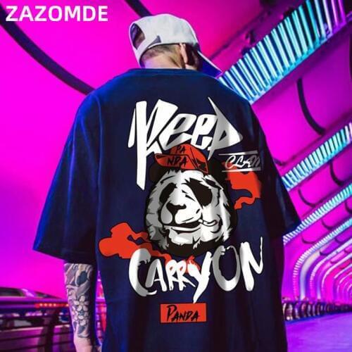 ZAZOMDE Hip hop tees shirt Panda print cotton short sleeve loose cool men T shirt casual o-neck Summer mens Punk tshirt Fashion