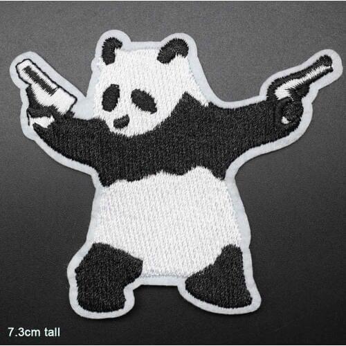Panda With Gun Pistol Iron On Embroidered Clothes Patches For Clothing Stickers Garment Wholesale