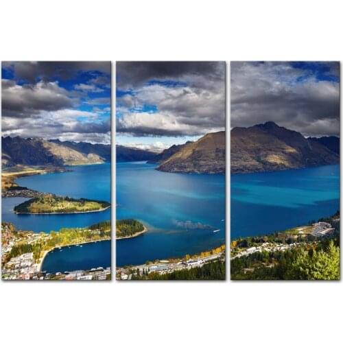 Wall Art Decor Poster 3 Pieces Queenstown Wakatipu Lake Remarkables Mountains New Zealand Place Seaside Drop shipping