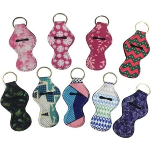 New 200pcs/lot Chapstick Holder Keychain Neoprene Lip Keychain Balm Holder Different Vibrant Prints Gifts