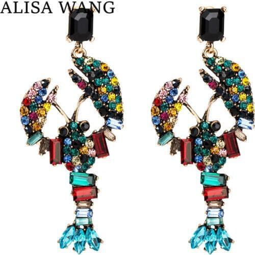 2019 New Lobster Earrings Women Hyperbole Fashion Drop Rhinestone Crystal Oorbellen Earrings Pendientes Female Animal Jewelry