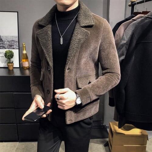 2021 autumn winter new woolen jacket mens high-quality slim short thick warm pure color woolen windbreaker suit collar jacket