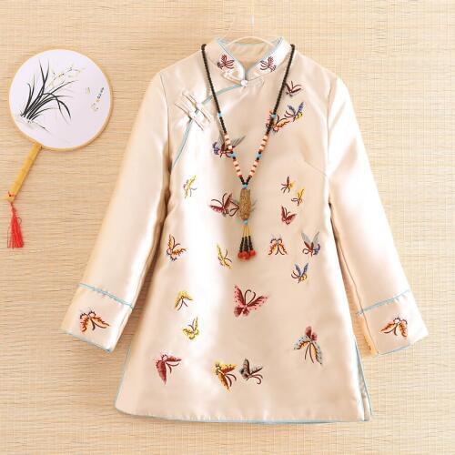The new autumn women coat Top Chinese style Retro embroidery butterfly elegant lady A-line loose jacket female S-XXL