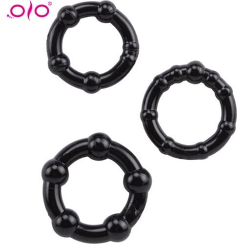 OLO 3PCS Silicone Time-Delay Collar Cock Rings Sun Fine Erection Ring Stimulation for Men Couple Adult Sex Toys Sex Products
