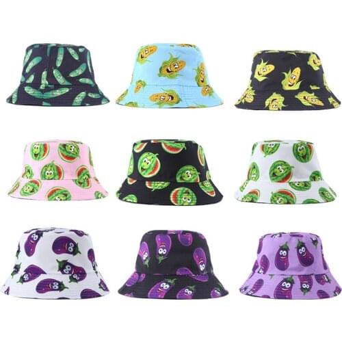 Fashion Fruit printed double-sided Bucket Hat Women Men outdoor Foldable sunscreen basin hat couple Hip Hop cap fisherman hats