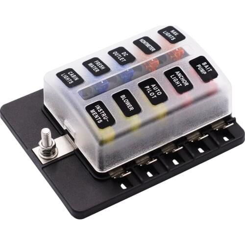 PC Terminal Block Car Recreational Vehicle Boat 1 In 10 Out Fuse Box with LED Light 12-32V Mini Anl Fuse Holder Fuse Box Fuse