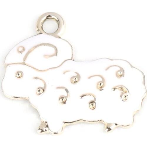 DoreenBeads Fashion Animal Series Pendant Zinc Based Alloy Charms Sheep Gold Metal White Enamel DIY Findings 25 x 22mm, 10 PCs
