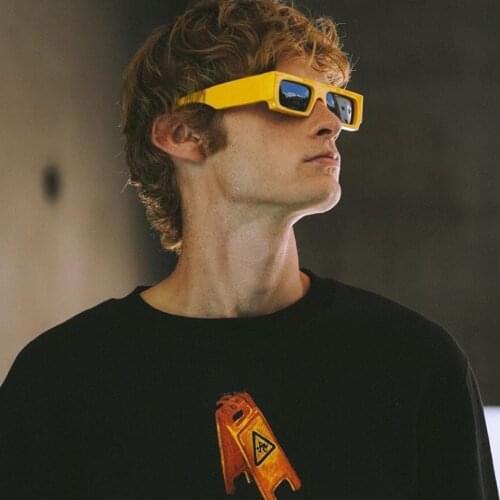 Rectangular acetate yellow frame sunglasses for men classic style grey lens lady sunglasses flat top