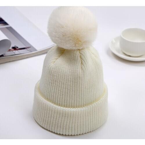 Warm Winter Knitted Hat Cute Pom Poms Furry Ball Beanies for Children Girls Solid Color Beanie Skullies Cap Outdoor Bonnet Gifts