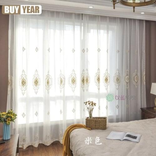 European Style Curtains for Living Dining Room Bedroom Velvet Embroidered Curtains, Mesh Bottom Embroidery Curtain New Curtains