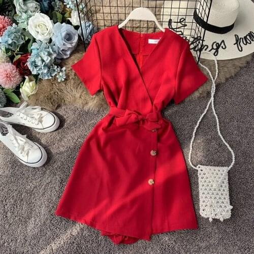 Rompers Womens Jumpsuit 2019 New Summer Short Sleeve V-neck Slim Solid Bodysuit Fashion Ladies Seaside Holiday Short Jumpsuit