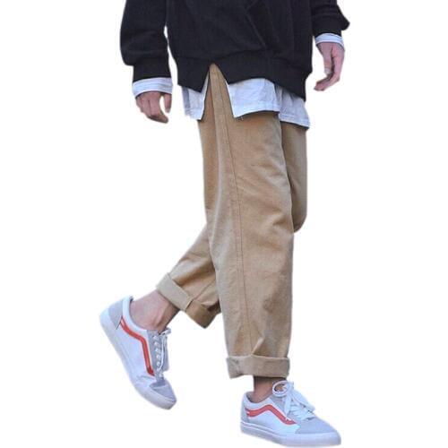 Plus Size S-5XL Loose BF Harajuku Wide Leg Pants Men Trousers Korean Fashion Straight Pants For Man Black Khaki Pants 2019