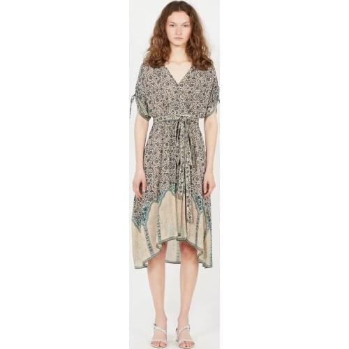 Women Dress 2021 Summer V-Neck Tie Printed Dress Women Clothing