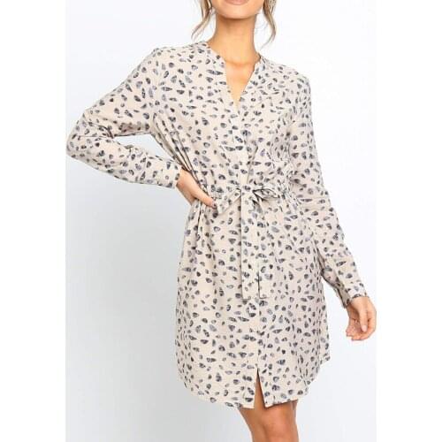 Autumn Casual Style Long Sleeve Shirt Dress Women 2019 New Fashion V-Neck Asymmetrical Hem Print Dresses Female Office Work Wear
