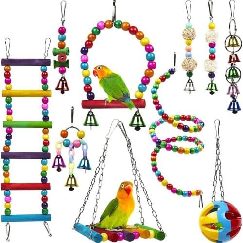 10 Pcs Bird Parrot Toy Small Pet Birds Cage Bird Parrot Swing Toys Hanging Toys Chewing Perches Toy for Small Parakeets Conures