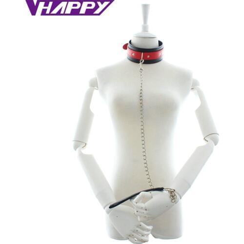 10 pcs/lot Sexy Black Red Leather Necklace Erotic Chastity Neck Collar Fetish Choker Bondage Adult Games Sex Toys VP-CR003030B