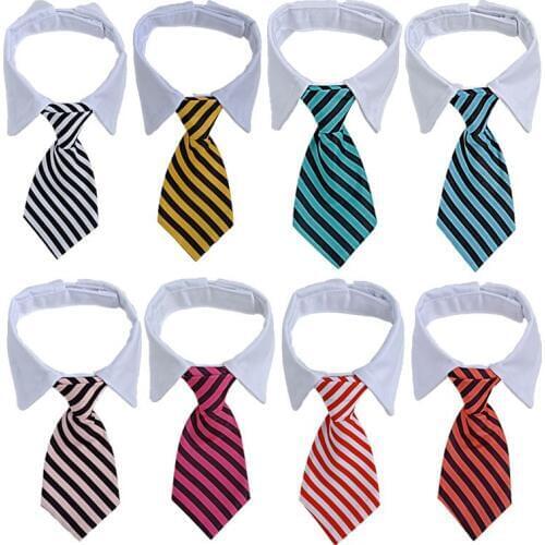 10pcs Pet Adjustable Neck Tie Dog Necktie Party Wedding Dog Grooming Cat Colorful Striped Bow Tie Animal Striped Bowtie Collar