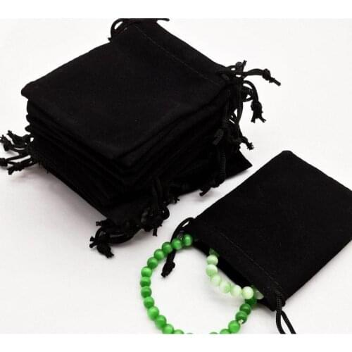 100pcs 5x7 7x9 10x12 Sizes Velvet Black Bag Jewelry Gift Bags Earphone Bag Red Blue Pink Colors Cotton Rope Drawstring Pocket