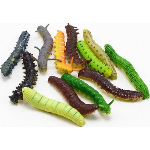 12pcs/set Simulation Caterpillar Green Worm Crawl Insect Animal Prank Tricky Persecute Others Toys
