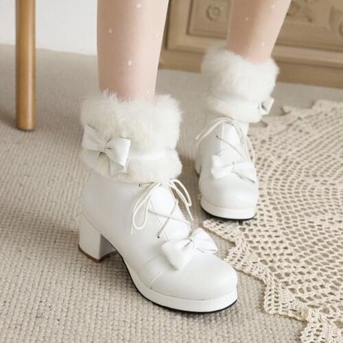 2021 Fashion Explosion Lolita Style Sweet Beauty Boots Sexy Lace Edge Stitching Plush Warm Cute Bow Boots