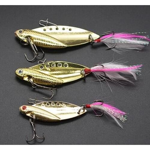 3Pcs/ Set Metal VIB Spinner Feather Bait 10g 14g 22g Swimbait Wobbler Lure Spoon Cicada bait Fishing Tackle