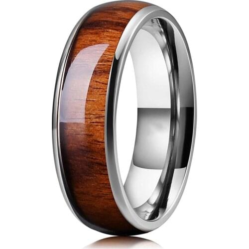 8mm Rosewood Patch Stainless Steel Jewelry Unisex Ring Fashion Creative Jewelry Accessories