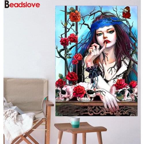 New product 5d diy diamond painting full round square halloween skull rose woman diamond embroidery mosaic beads cross stitch