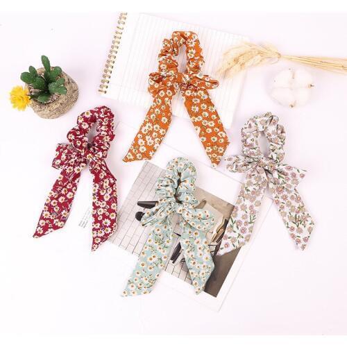 Free shipping Fashion women DIY bow hair scrunchies Small daisy print Hair bands girls hair Tie Accessories Ponytail Holder