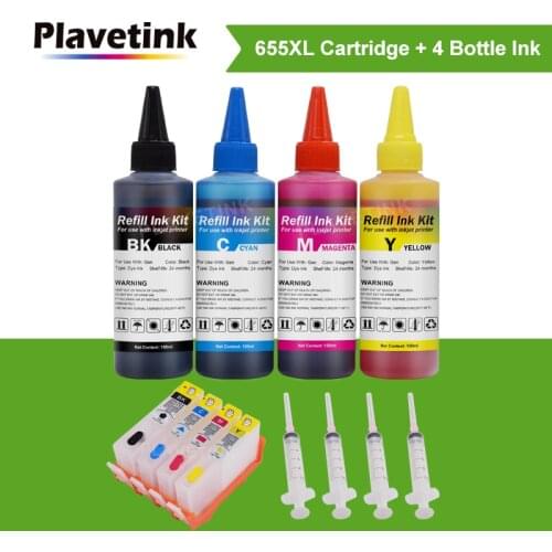 Plavetink 655 XL Ink Cartridge Replacement For HP 655 Deskjet 3525 4615 4625 5525 6520 6525 Cartridges + Bottle Ink refill kit