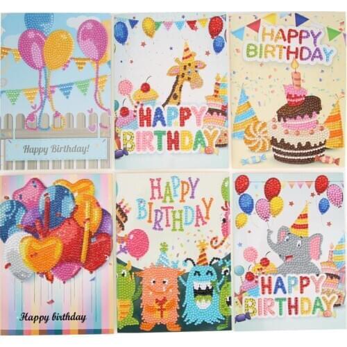 DIY Diamond Painting Embroidery Birthday Paper Postcards Cartoon Greeting Cards Household Living Room Wall Supplies