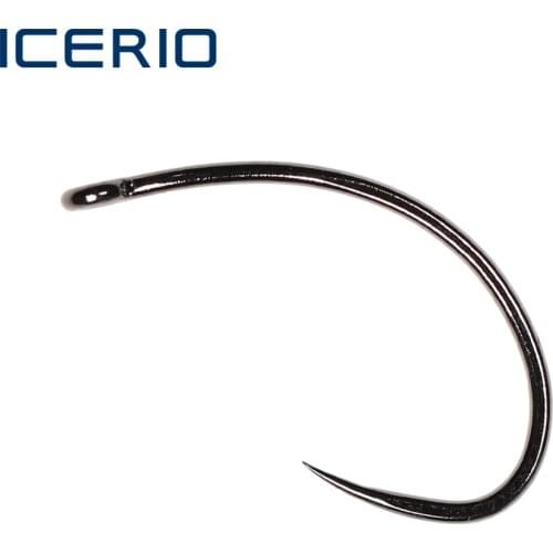 ICERIO 100PCS Curved Nymph Stonefly Klink Barbless Hooks BC4 Fly Fishing Hook