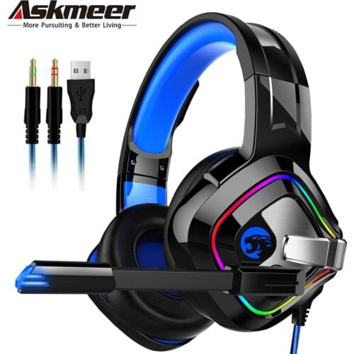 ASKMEER PS4 Gaming Headset casque PC Gamer Stereo Bass Headset with Microphone LED Light for Xbox One/Phone/Laptop Tablet