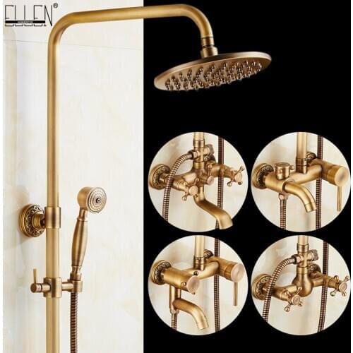 Classic Luxury Rainfall Shower Set Antique Bronze Bath Faucets with Shower Head Hand Shower Copper Wall Mounted Mixer Tap EL4000