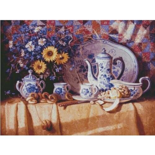 Top Manufacturer Embroidery Tea on the Table Counted Cross Stitch Christmas with 100% Cotton Floss &Free Shipping for Wall Decor