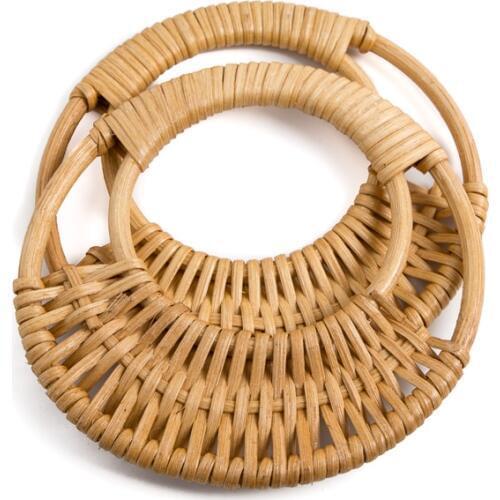One Pair Rattan Weave Bag Handle Diy Handbag Accessories Handmade Vintage Bag Handle Parts Bamboo Handles Wholesale