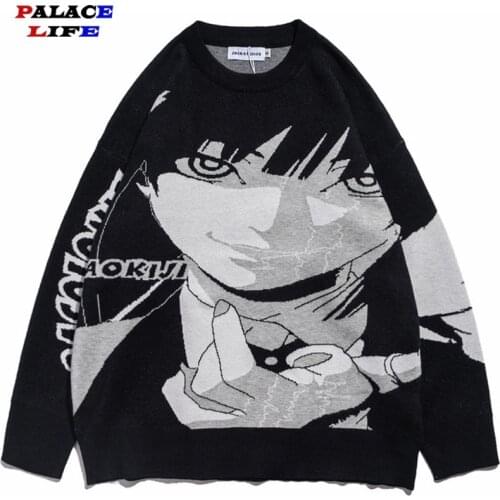 Harajuku Pullover Sweater Men Oversized Japanese Anime Graphics Cartoon Style Print Women Knitted Sweater Long Sleeves Top 2021