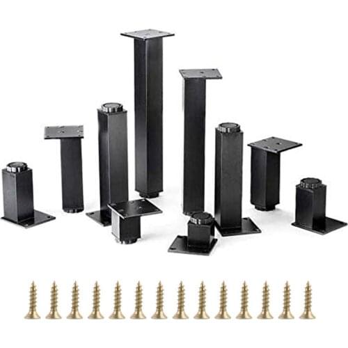 4pcs Aluminum Alloy Adjustable Furniture Cabinet Sofa Desk Table Bed Legs Feet Height(50-300mm)x38mm Width With Mounting Screws