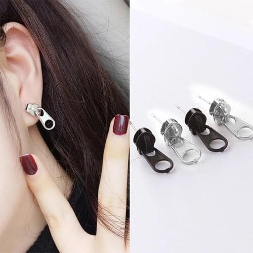 Korean Simple Personality Vintage Punk Metal Alloy Zipper Shape Studs Earring For Girl Women Fashion Jewelry