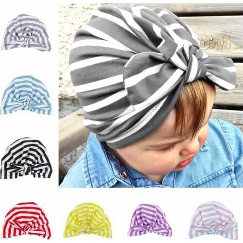Fashion Striped Bowknot Baby Girl Cap Beanie Spring Autumn Newborn Turban Infant Hats Kids Hair Accessories Birthday Gift
