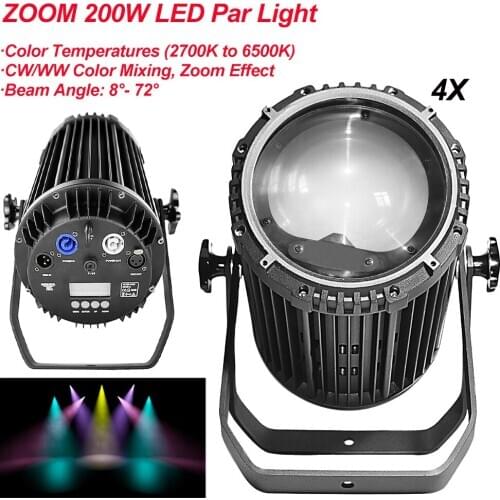 4Pcs/Lot 200W LED RGBW 4in1/Cold White/ Warm White Zoom Flat Par Light Spotlight Light 8-72° Beam Angle KTV DJ Paryt Stage Light