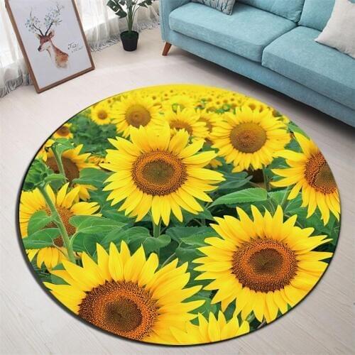 Vibrant Yellow Sunflowers Round Living Room Floor Cushion Kitchen Carpets Bathroom Mat Bedroom Non-Slip Home Study Door Area Rug